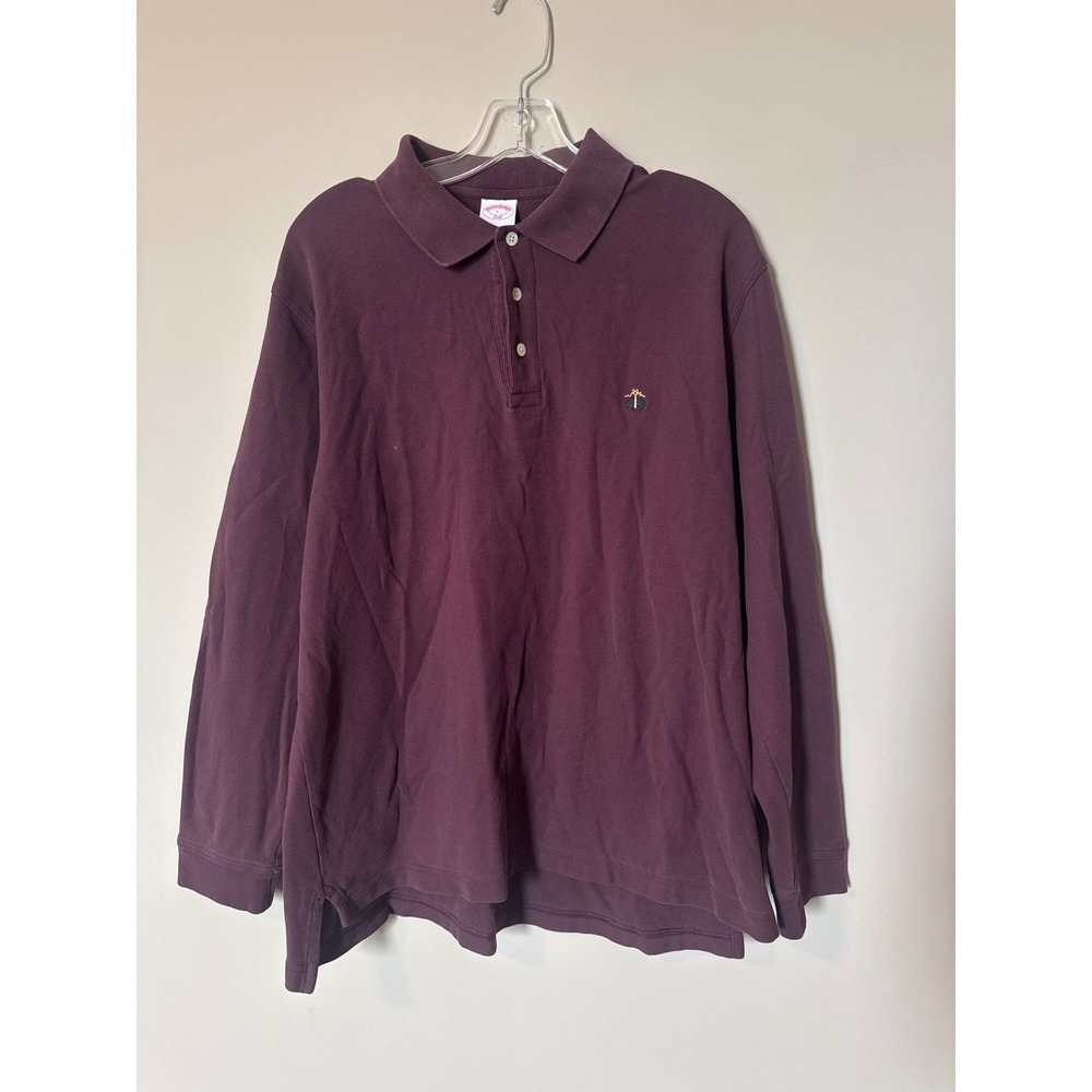 Brooks Brothers 346 Mens Large Long Sleeve Polo Shirt Burgundy Cotton Pique L